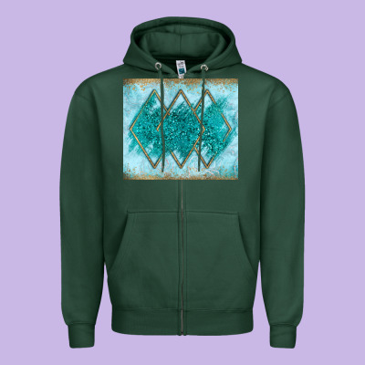Turquoise Glitter Zipper Hoodie Designed By Jahusdesignshop
