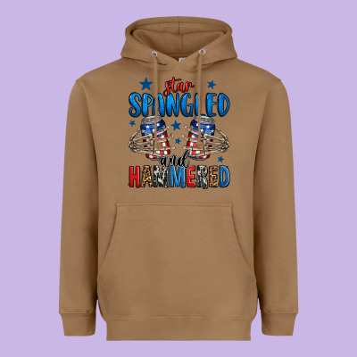 Star Spangled And Hammered Skeleton Hand Heavyweight Hoodie Designed By Jasminsmagicworld