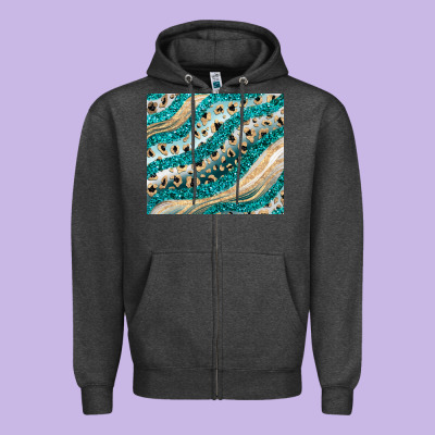 Turquoise Glitter Zipper Hoodie Designed By Jahusdesignshop