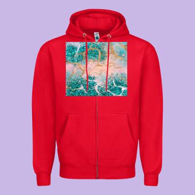 Turquoise Glitter Zipper Hoodie Designed By Jahusdesignshop