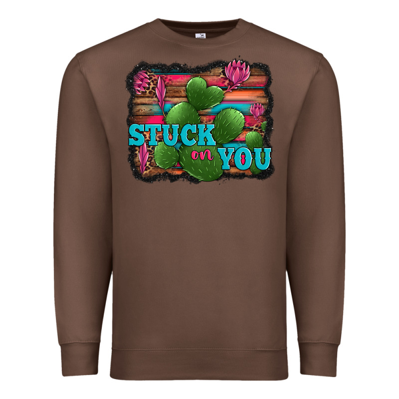 Stuck On You Heart Cactus Serape Leopard Background Premium Sweatshirt by Jasminsmagicworld | Teevron