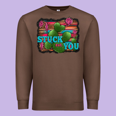 Stuck On You Heart Cactus Serape Leopard Background Premium Sweatshirt Designed By Jasminsmagicworld