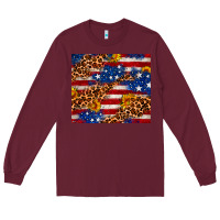 Burgundy 4th of July USA flag leopard sunflower 20oz tumble Long Sleeve Tee - Neo Western