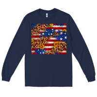 Navy 4th of July USA flag leopard sunflower 20oz tumble Long Sleeve Tee - Neo Western