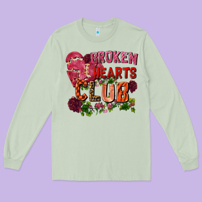 Broken Heart Club Long Sleeve Tee Designed By Fadigitalartstudio