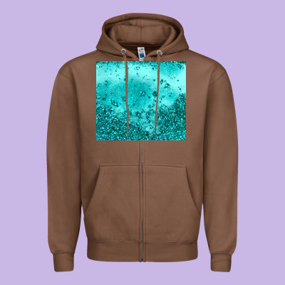 Turquoise Glitter Zipper Hoodie Designed By Jahusdesignshop