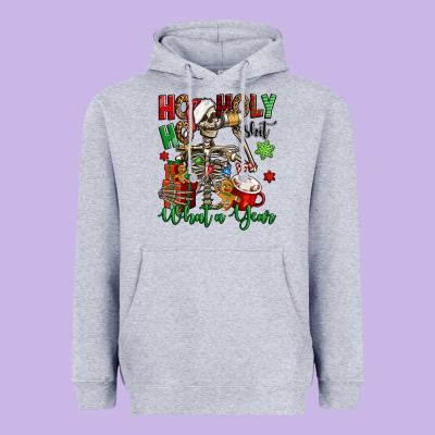 Ho Ho Holy Shit What A Year Christmas Skeleton Heavyweight Hoodie Designed By Jasminsmagicworld