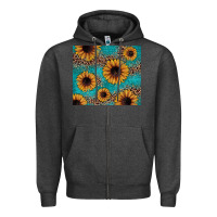 Charcoal Heather sunflower turquoise glitter Zipper Hoodie - JahusDesignShop