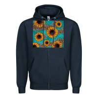 Navy sunflower turquoise glitter Zipper Hoodie - JahusDesignShop