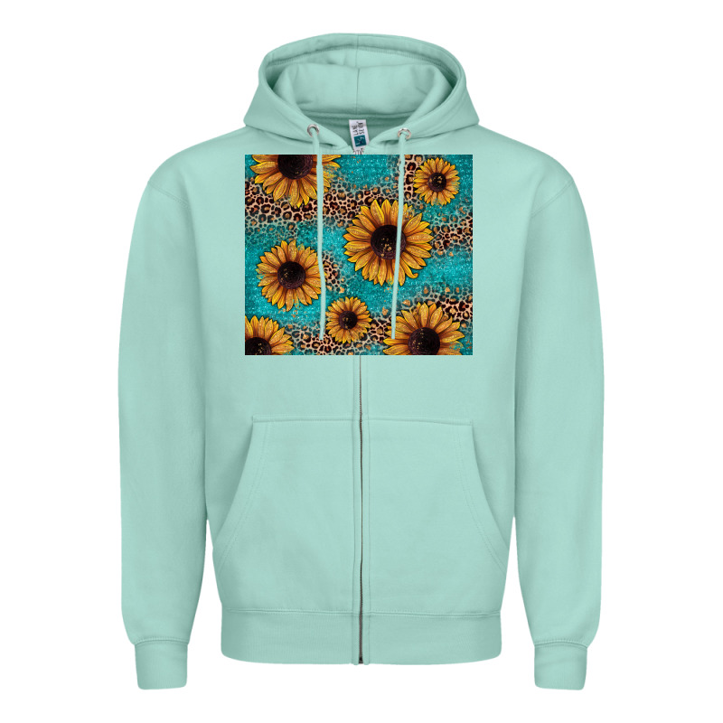 Sunflower Turquoise Glitter Zipper Hoodie by JahusDesignShop | Teevron