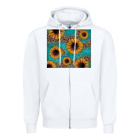 White sunflower turquoise glitter Zipper Hoodie - JahusDesignShop