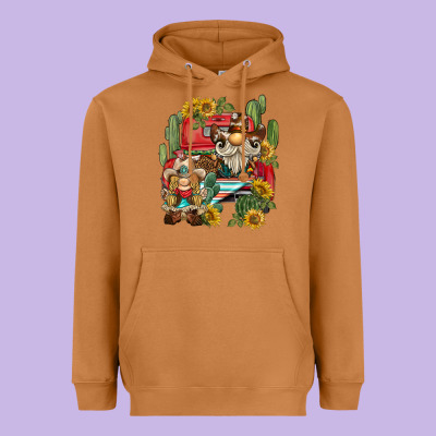 Western Gnome Truck Cactus Sunflower Heavyweight Hoodie Designed By Barkaloodesign