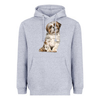 Heather Grey Shih Tzu Dog Heavyweight Hoodie - LillyAllenDesigns