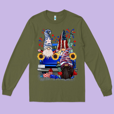 4th Of July Gnomes Truck Long Sleeve Tee Designed By Cowgirlartshop