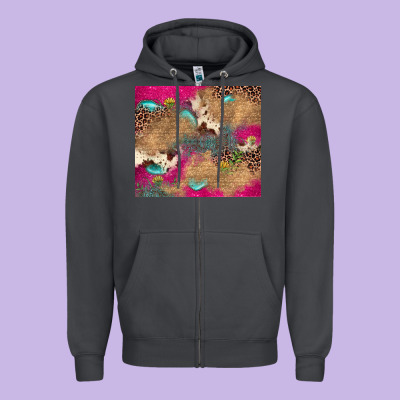 Pink Glitter Leopard Sunflower Gemstone Zipper Hoodie Designed By Jahusdesignshop