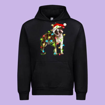 Christmas Chocolate Boston Terrier Urban Hoodie Designed By Lillyallendesigns