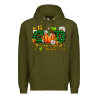 Army Green with god all things are possible Premium Hoodie - AdoDesignShop