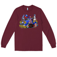 Burgundy 4th of July gnomes with truck Long Sleeve Tee - CowGirlArtShop