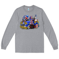 Heather Grey 4th of July gnomes with truck Long Sleeve Tee - CowGirlArtShop