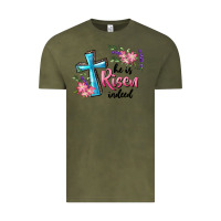 Vintage Olive He Is Risen Indeed Cross And Flowers Vintage Tee - RanaPortraitStore