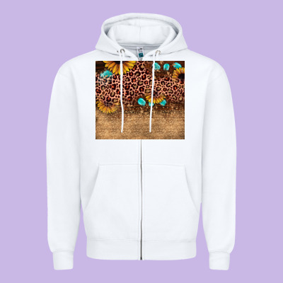 Leopard Glitter Sunflower Gemstone Zipper Hoodie Designed By Jahusdesignshop