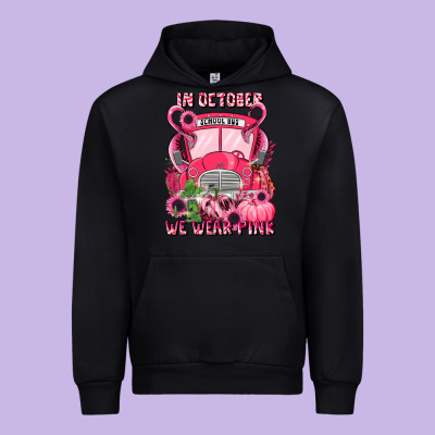 In October We Wear Pink Halloween School Bus Urban Hoodie Designed By Lillyallendesigns