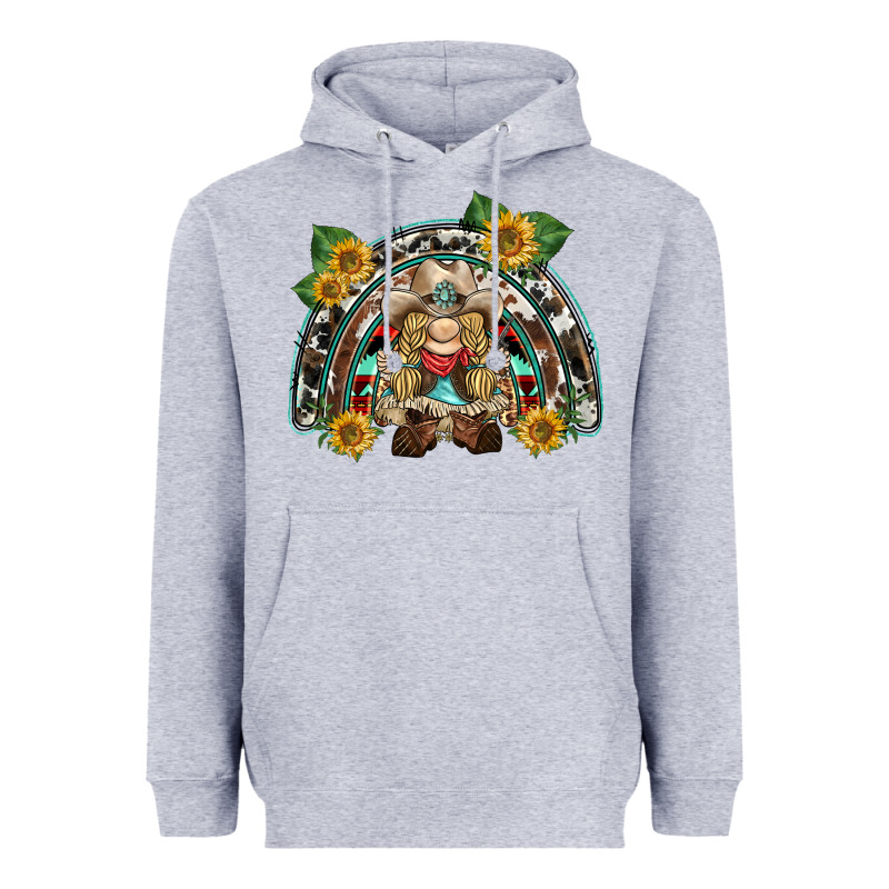 Western Gnome Sunflowers Rainbow Heavyweight Hoodie by BarkalooDesign | Teevron
