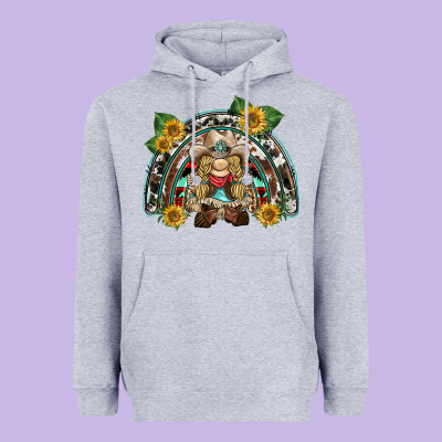 Western Gnome Sunflowers Rainbow Heavyweight Hoodie Designed By Barkaloodesign