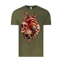 Vintage Olive Heart Skulls Vintage Tee - RanaPortraitStore