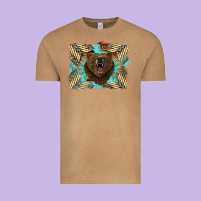 Bear Native American Background Vintage Tee Designed By Barkaloodesign