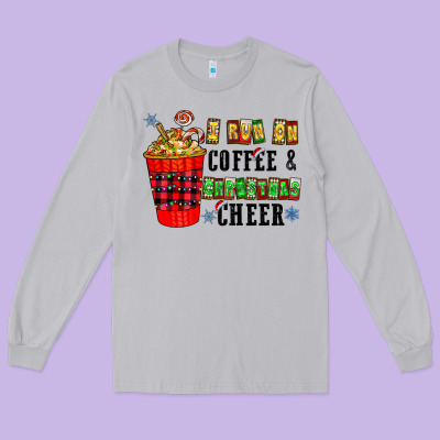 I Run On Coffee & Christmas Cheer Long Sleeve Tee Designed By Cowhidedigitalart