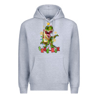 Heather Grey tree rex trex christmas dinosaur Premium Hoodie - MaliasSmallBusiness