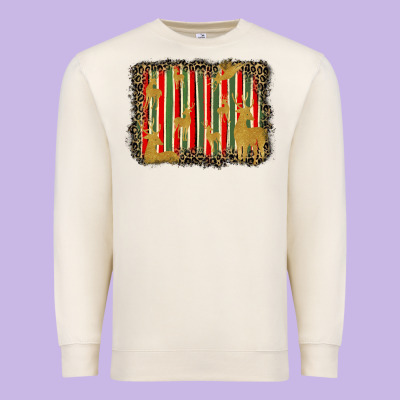 Christmas Reindeers Leopard Background Premium Sweatshirt Designed By Barkaloodesign