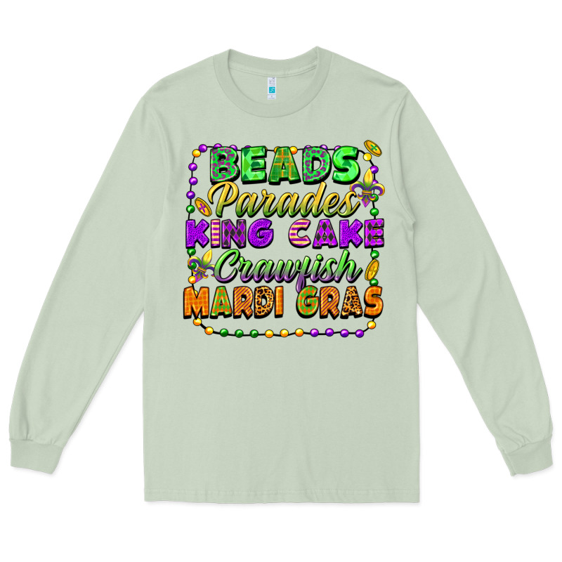 Beads Parades King Cake Crawfish Mardi Gras Long Sleeve Tee by FaDigitalArtStudio | Teevron