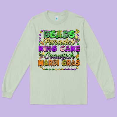 Beads Parades King Cake Crawfish Mardi Gras Long Sleeve Tee Designed By Fadigitalartstudio