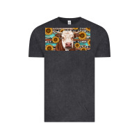 Vintage Black Heifer With Sunflower And Serape Vintage Tee - RanaPortraitStore