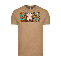Vintage Coffee Heifer With Sunflower And Serape Vintage Tee - RanaPortraitStore