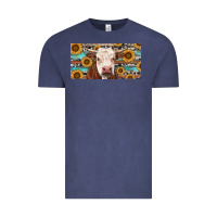 Vintage Denim Heifer With Sunflower And Serape Vintage Tee - RanaPortraitStore