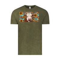 Vintage Olive Heifer With Sunflower And Serape Vintage Tee - RanaPortraitStore
