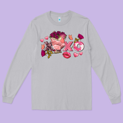 Chicken Valentine's Day Xoxo Long Sleeve Tee Designed By Fadigitalartstudio
