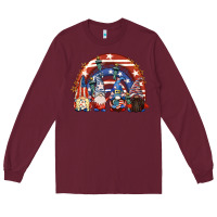 Burgundy 4th of July rainbow with gnomes Long Sleeve Tee - CowGirlArtShop