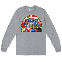 Heather Grey 4th of July rainbow with gnomes Long Sleeve Tee - CowGirlArtShop