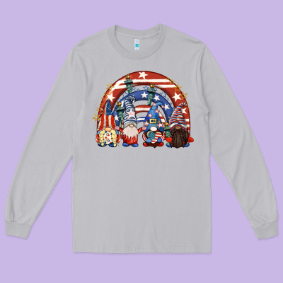 4th Of July Rainbow With Gnomes Long Sleeve Tee Designed By Cowgirlartshop