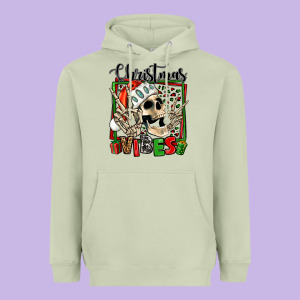 Christmas Vibes Skeleton Heavyweight Hoodie Designed By Jasminsmagicworld