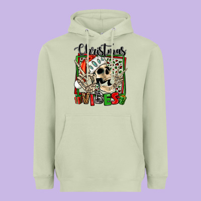 Christmas Vibes Skeleton Heavyweight Hoodie Designed By Jasminsmagicworld