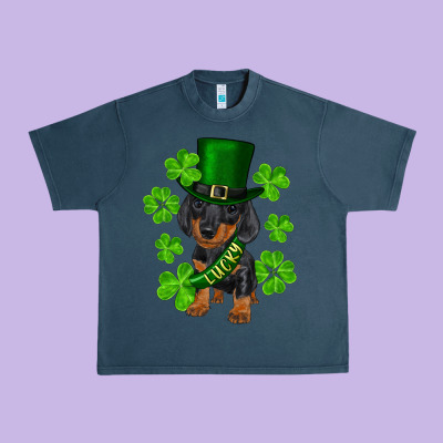 St. Patrick's Day Lucky Dachshund Puppy Urban Heavy Tee Designed By Ranaportraitstore