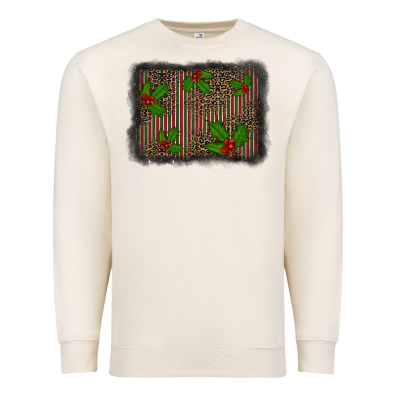 Christmas Plaid Leopard Mistletoe Background Premium Sweatshirt by BarkalooDesign | Teevron