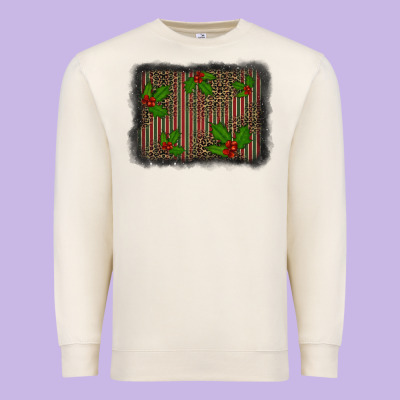 Christmas Plaid Leopard Mistletoe Background Premium Sweatshirt Designed By Barkaloodesign