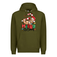 Army Green merry slothmas Premium Hoodie - MaliasSmallBusiness