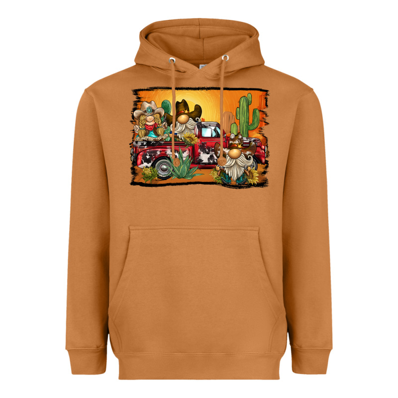 Western Truck Cowboy Gnome Background Heavyweight Hoodie by BarkalooDesign | Teevron